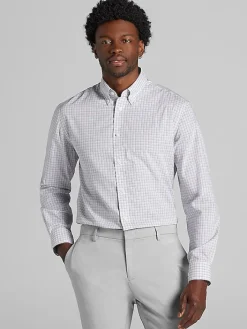 Dress Shirts|Patterned Dress Shirts-Joseph Abboud Classic Fit Plaid Dress Shirt Grey