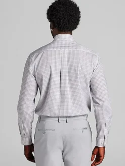Dress Shirts|Patterned Dress Shirts-Joseph Abboud Classic Fit Plaid Dress Shirt Grey