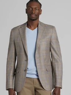 Sport Coats|Sport Coats-Joseph Abboud Classic Fit Plaid Sport Coat Tan Plaid With Blue