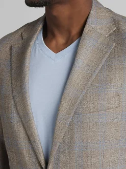 Sport Coats|Sport Coats-Joseph Abboud Classic Fit Plaid Sport Coat Tan Plaid With Blue