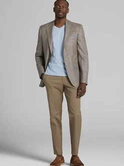 Sport Coats|Sport Coats-Joseph Abboud Classic Fit Plaid Sport Coat Tan Plaid With Blue