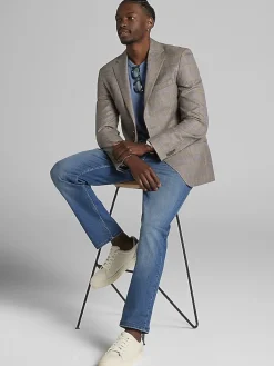 Sport Coats|Sport Coats-Joseph Abboud Classic Fit Plaid Sport Coat Tan Plaid With Blue