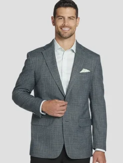 Sport Coats|Sport Coats-Michael Strahan Classic Fit Plaid Sport Coat Teal Plaid