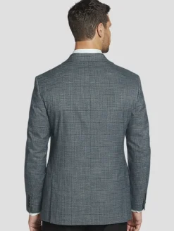 Sport Coats|Sport Coats-Michael Strahan Classic Fit Plaid Sport Coat Teal Plaid