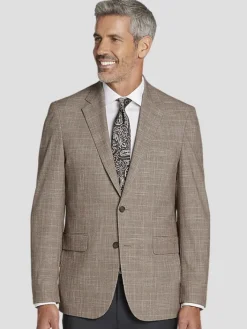 Sport Coats|Sport Coats-Pronto Uomo Classic Fit Plaid Sport Coat Tan Plaid
