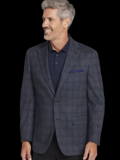 Sport Coats|Sport Coats-Michael Strahan Classic Fit Plaid Sport Coat Grey Plaid