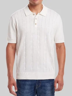 Sweaters-Weatherproof Vintage Classic Fit Pointelle Polo Sweater Natural