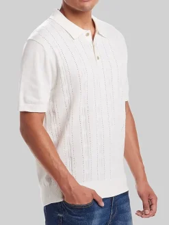 Sweaters-Weatherproof Vintage Classic Fit Pointelle Polo Sweater Natural