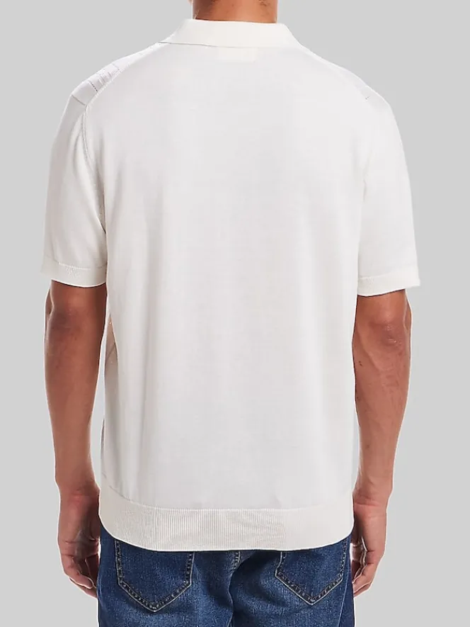 Sweaters-Weatherproof Vintage Classic Fit Pointelle Polo Sweater Natural