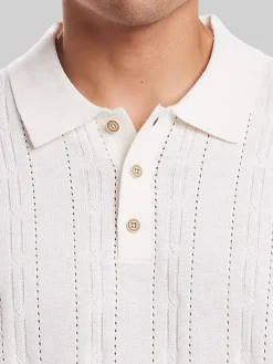 Sweaters-Weatherproof Vintage Classic Fit Pointelle Polo Sweater Natural