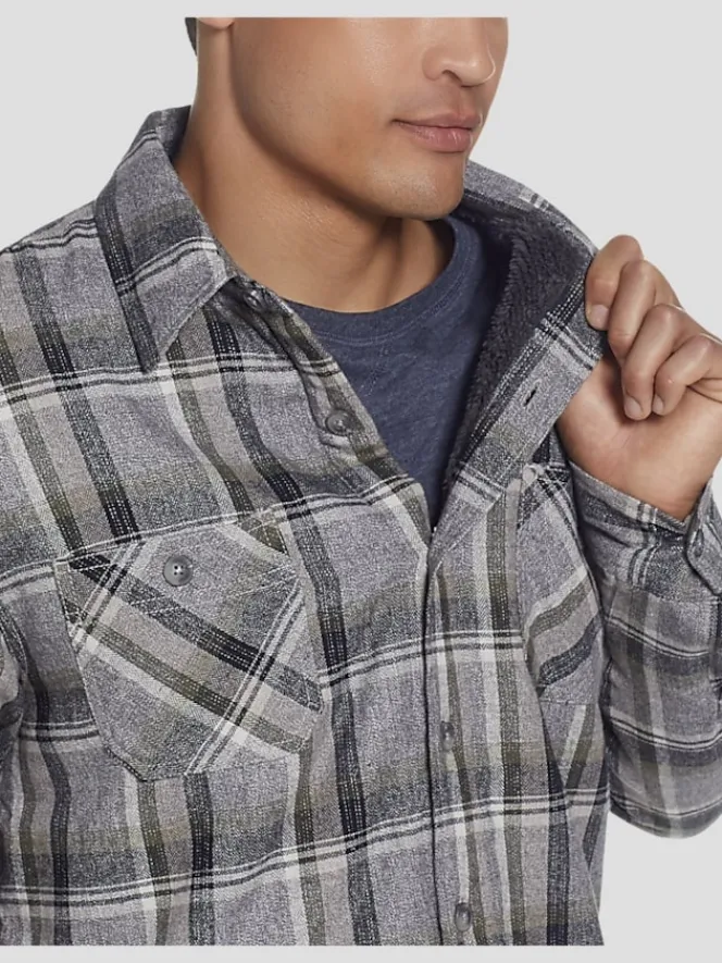 Outerwear|Casual Jackets & Vests-Weatherproof Vintage Classic Fit Sherpa Lined Flannel Shirt Jacket Med Grey