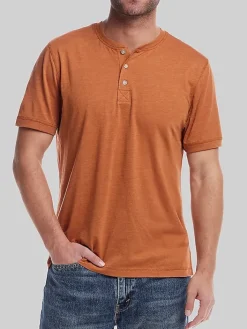 Casual Shirts|T-shirts-Weatherproof Vintage Classic Fit Short Sleeve Sueded Jersey Henley Dark Blue