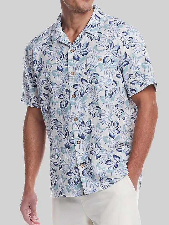 Button Up Shirts|Casual Shirts-Weatherproof Vintage Classic Fit Short Sleeve Camp Shirt Med Blue