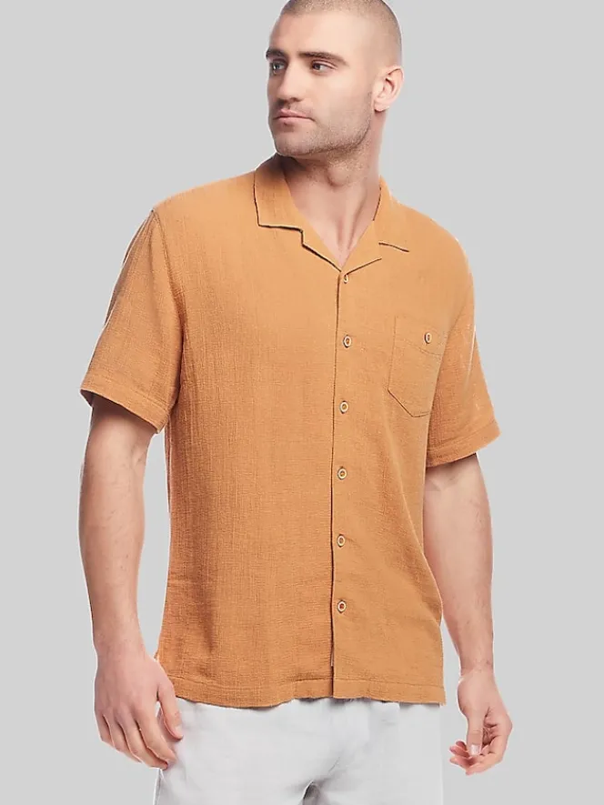 Button Up Shirts|Casual Shirts-Weatherproof Vintage Classic Fit Short Sleeve Camp Shirt Bright Blue