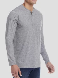 Casual Shirts|T-shirts-Weatherproof Vintage Classic Fit Soft Jersey Button Front Henley Med Grey