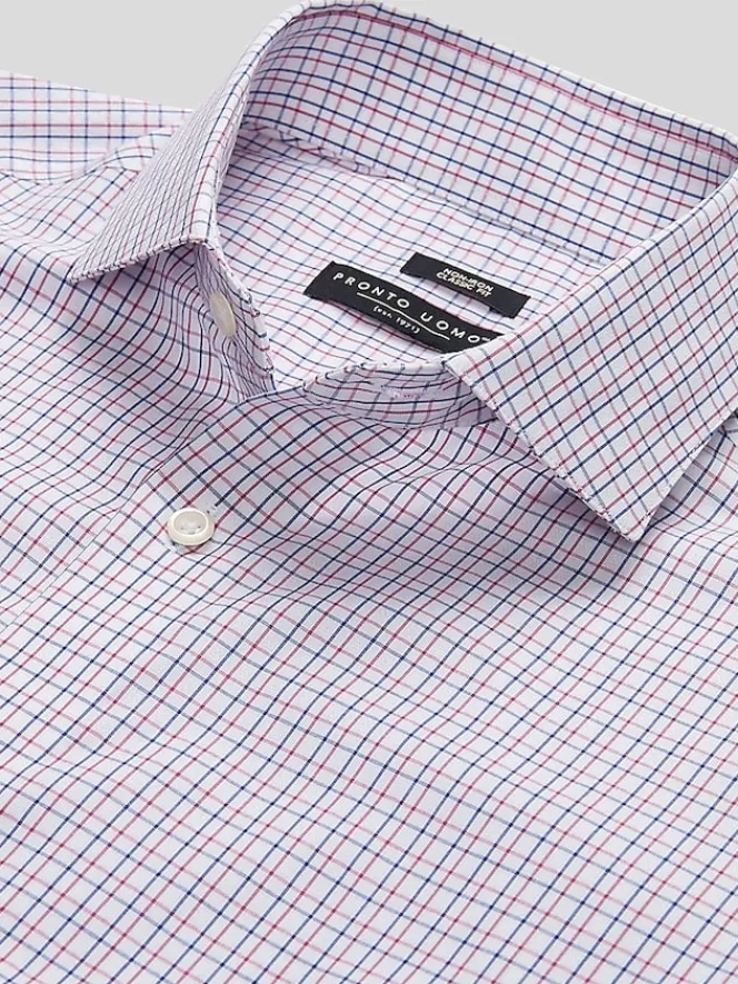Dress Shirts|Patterned Dress Shirts-Pronto Uomo Classic Fit Tattersall Dress Shirt Navy/Red