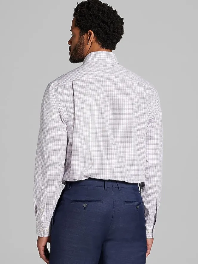 Dress Shirts|Patterned Dress Shirts-Pronto Uomo Classic Fit Tattersall Dress Shirt Navy/Red