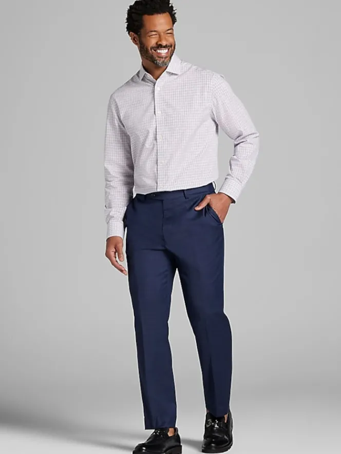 Dress Shirts|Patterned Dress Shirts-Pronto Uomo Classic Fit Tattersall Dress Shirt Navy/Red