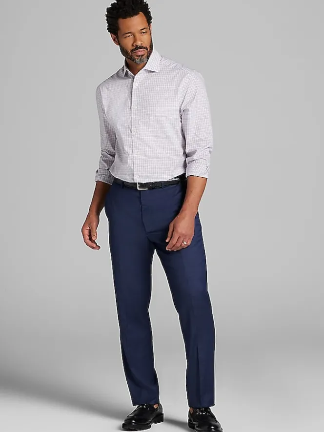 Dress Shirts|Patterned Dress Shirts-Pronto Uomo Classic Fit Tattersall Dress Shirt Navy/Red