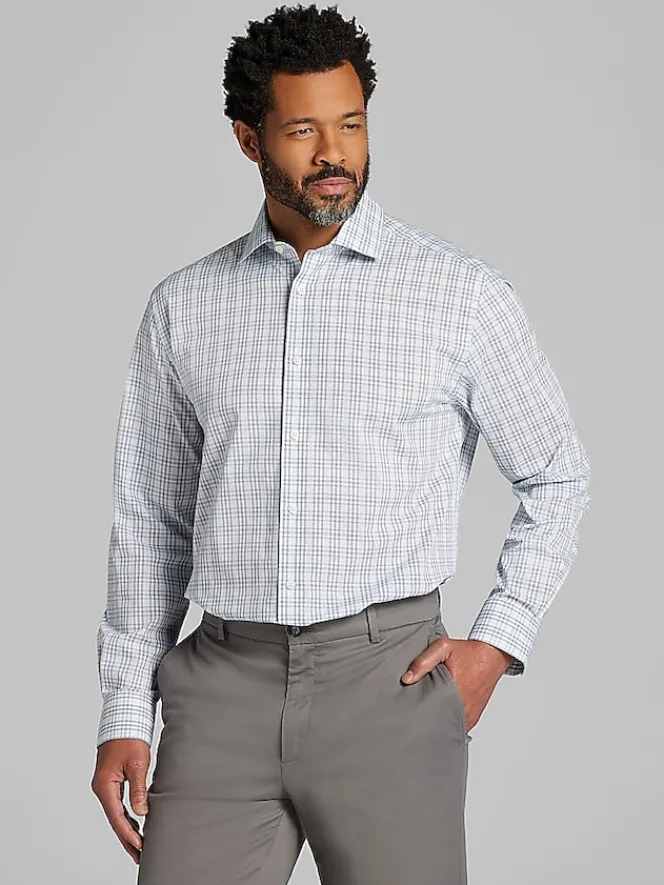 Patterned Dress Shirts|Dress Shirts-Wilke-Rodriguez Classic Fit Tattersall Plaid Dress Shirt Aqua