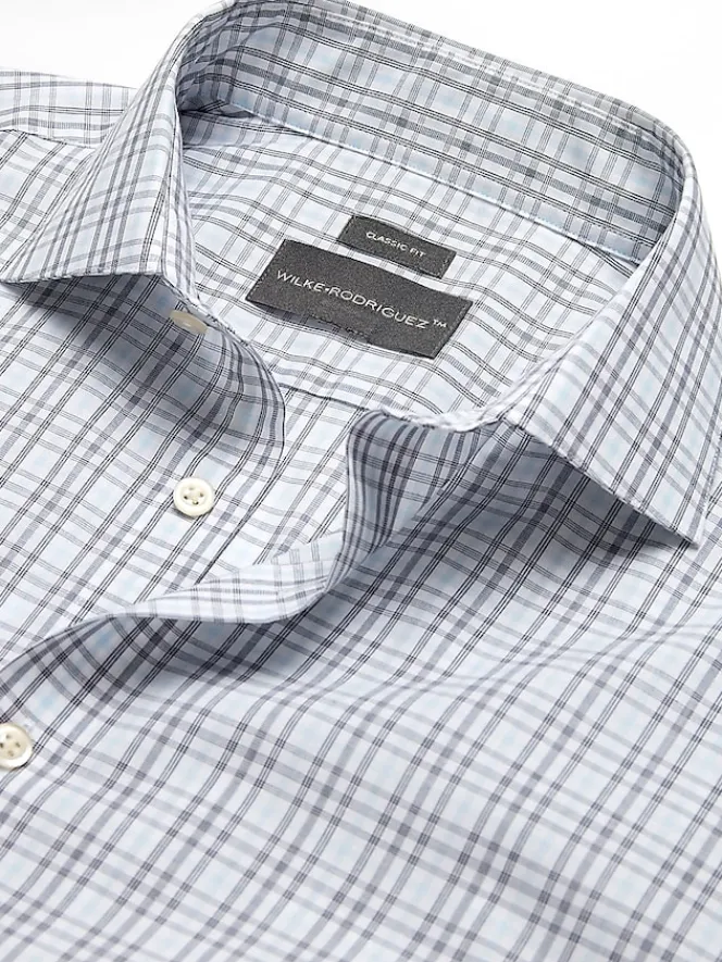 Patterned Dress Shirts|Dress Shirts-Wilke-Rodriguez Classic Fit Tattersall Plaid Dress Shirt Aqua