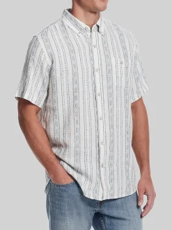 Button Up Shirts|Casual Shirts-Weatherproof Vintage Classic Fit Vertical Dobby Button Up Shirt Med Blue