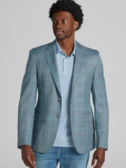 Big & Tall Sport Coats|Casual Shop-Joseph Abboud Classic Fit Windowpane Plaid Sport Coat Light Teal Windowpane