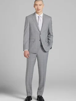 3-piece Suits|Suit Separates-Joseph Abboud Classic Fit Wool Blend Plaid Suit Jacket Platinum Plaid
