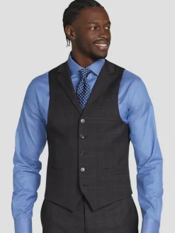 3-piece Suits|Suit Separates-Michael Strahan Classic Fit Wool Blend Plaid Suit Vest Charcoal Plaid