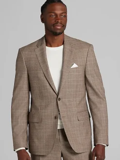 Suit Separates|3-piece Suits-Joseph Abboud Classic Fit Wool Blend Plaid Suit Jacket Tan Plaid