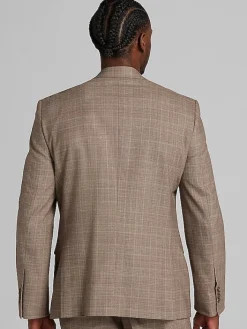 Suit Separates|3-piece Suits-Joseph Abboud Classic Fit Wool Blend Plaid Suit Jacket Tan Plaid