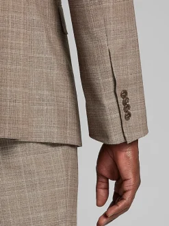 Suit Separates|3-piece Suits-Joseph Abboud Classic Fit Wool Blend Plaid Suit Jacket Tan Plaid