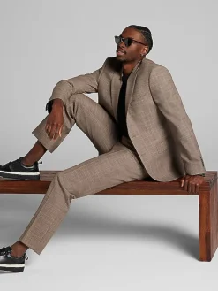 Suit Separates|3-piece Suits-Joseph Abboud Classic Fit Wool Blend Plaid Suit Jacket Tan Plaid