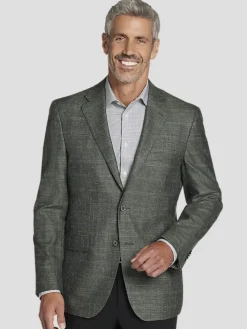 Sport Coats|Sport Coats-Joseph Abboud Classic Fit Wool Blend Plaid Sport Coat Olive Check