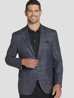 Sport Coats|Sport Coats-Joseph Abboud Classic Fit Wool Blend  Plaid Sport Coat Blue Plaid