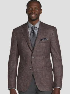 Sport Coats|Sport Coats-Joseph Abboud Classic Fit Wool Blend Plaid Sport Coat Rust Plaid