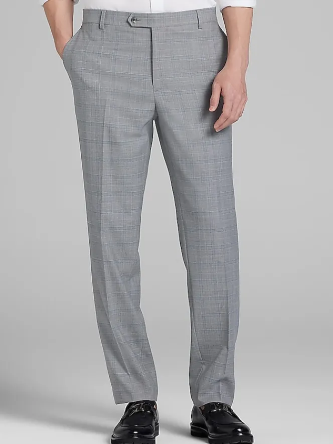 Dress Pants|3-piece Suits-Joseph Abboud Classic Fit Wool Blend Plaid Suit Pants Platinum Plaid