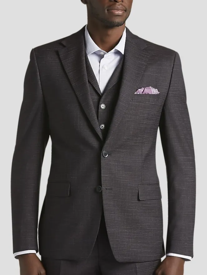 3-piece Suits|Suit Separates-Michael Strahan Classic Fit Wool Blend Suit Jacket Dk Purple Neat