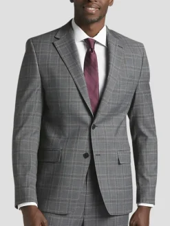Suit Separates|3-piece Suits-Michael Strahan Classic Fit Wool Blend Suit Jacket Grey Plaid