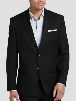 Big & Tall Suits|3-piece Suits-Michael Strahan Classic Fit Wool Blend Suit Jacket Black Solid