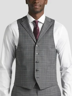3-piece Suits|Suit Separates-Michael Strahan Classic Fit Wool Blend Suit Vest Grey Plaid