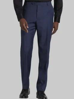 Big & Tall Pants|Big & Tall Suits-Joseph Abboud Classic Fit Wool Blend Windowpane Suit Pants Blue Window