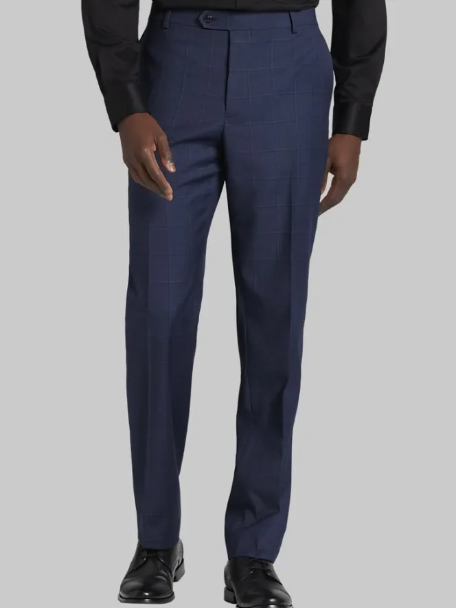 Big & Tall Pants|Big & Tall Suits-Joseph Abboud Classic Fit Wool Blend Windowpane Suit Pants Blue Window