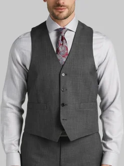Vests|3-piece Suits-Joseph Abboud Classic Fit Wool Suit Vest Gray Sharkskin