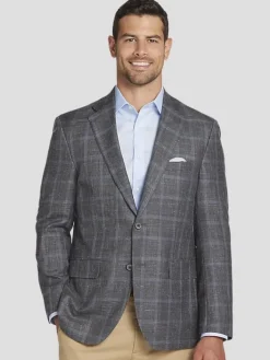 Sport Coats|Sport Coats-Joseph Abboud Classic Fit Wool Windowpane Sport Coat Gray Windowpane