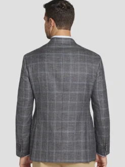 Sport Coats|Sport Coats-Joseph Abboud Classic Fit Wool Windowpane Sport Coat Gray Windowpane