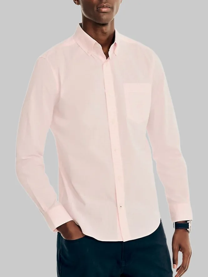 Button Up Shirts|Casual Shirts-Nautica Classic Fit Wrinkle-Resistant Button Up Shirt Pink