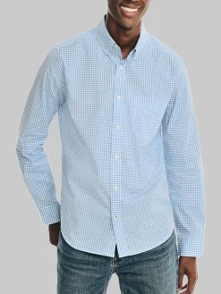 Button Up Shirts|Casual Shirts-Nautica Classic Fit Wrinkle-Resistant Gingham Button Up Shirt Light Blue