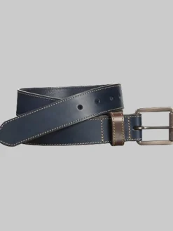 Belts-Johnston &Amp; Murphy Contrast Stitch Leather Belt Navy