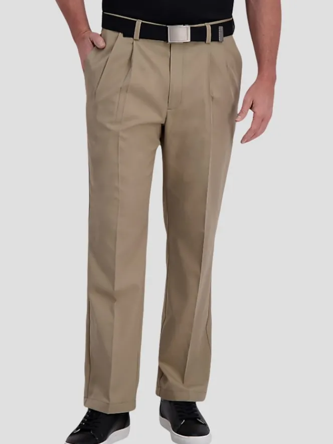 Casual Pants & Chinos|Casual Pants & Chinos-Haggar Cool Right® Performance Flex Classic Fit Pleat Front Pant Black Solid